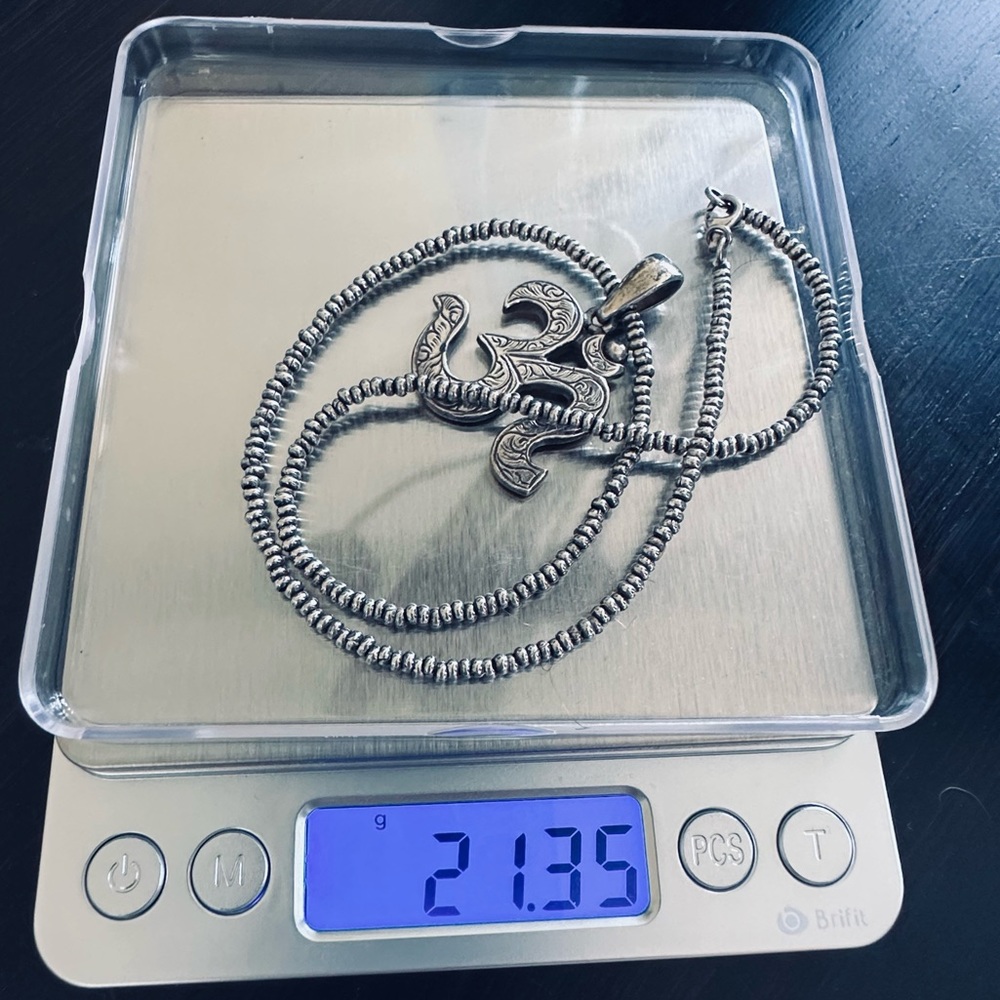 Sterling Silver Ohm Pendant and Beaded Chain 16” - Picture 15 of 15